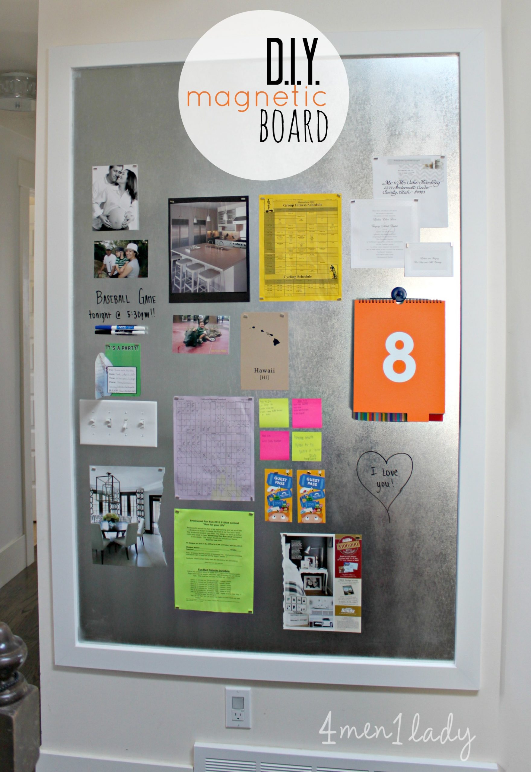 DIY magnetic board made from wallpaper applied to sheet metal